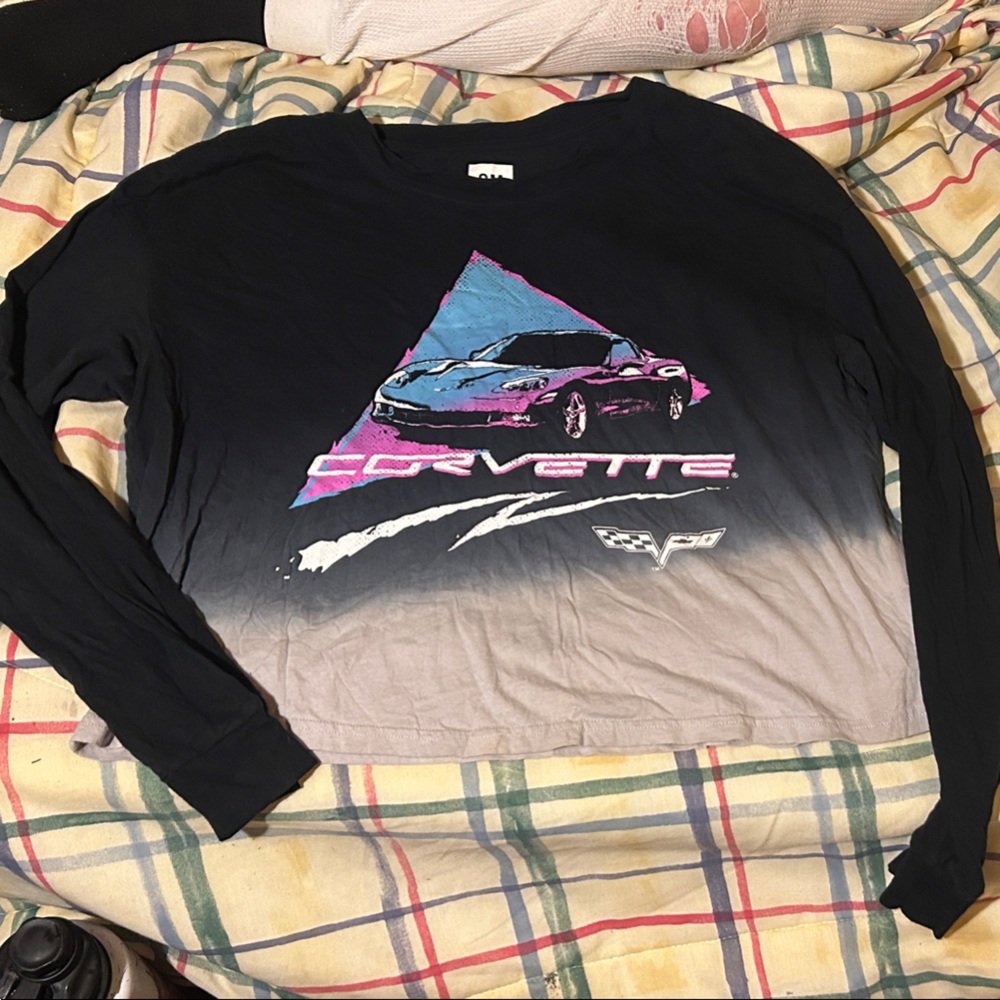 Black and Gray Corvette Long Sleeve Crop Top *NWOT*